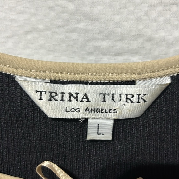 Trina Turk L black tan spaghetti strap cami nylon Lycra blend euc vintage 90’s - Picture 2 of 6